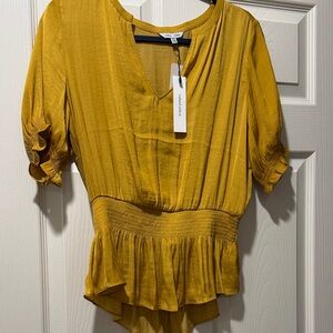 Naked Zebra Mustard Peplum Blouse